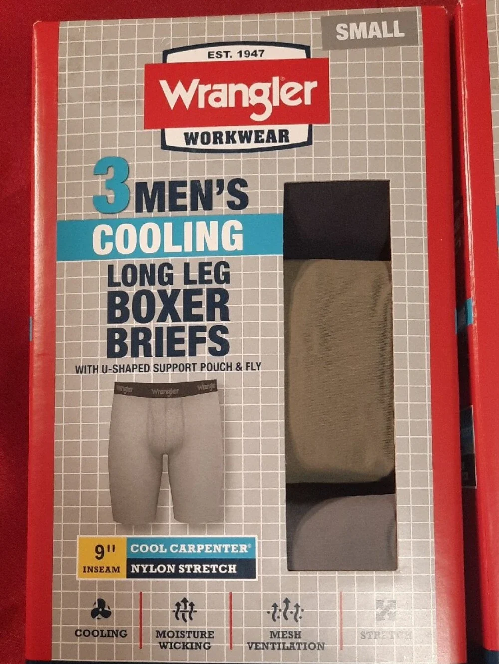 2 Wrangler Men's Boxer Briefs 3 Pack - Olive, Gray,Red & Black